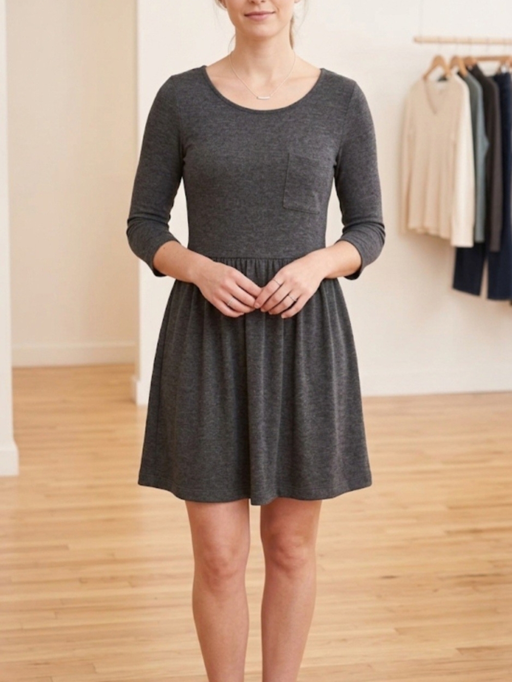 Everly Gray Scoop Neck Fit & Flare Skater Casual Basic Minimalist Mini Dress